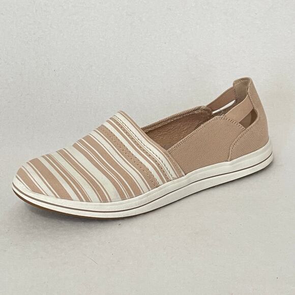Clarks Cloud Steppers Slip On Shoes Womens 8.5 Tan White Striped Cushion Comfort - Picture 8 of 8
